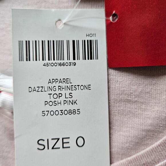 New Chico's Posh Pink Dazzling Rhinestone Scoopneck Long Sleeve Embellished Top - Picture 11 of 12